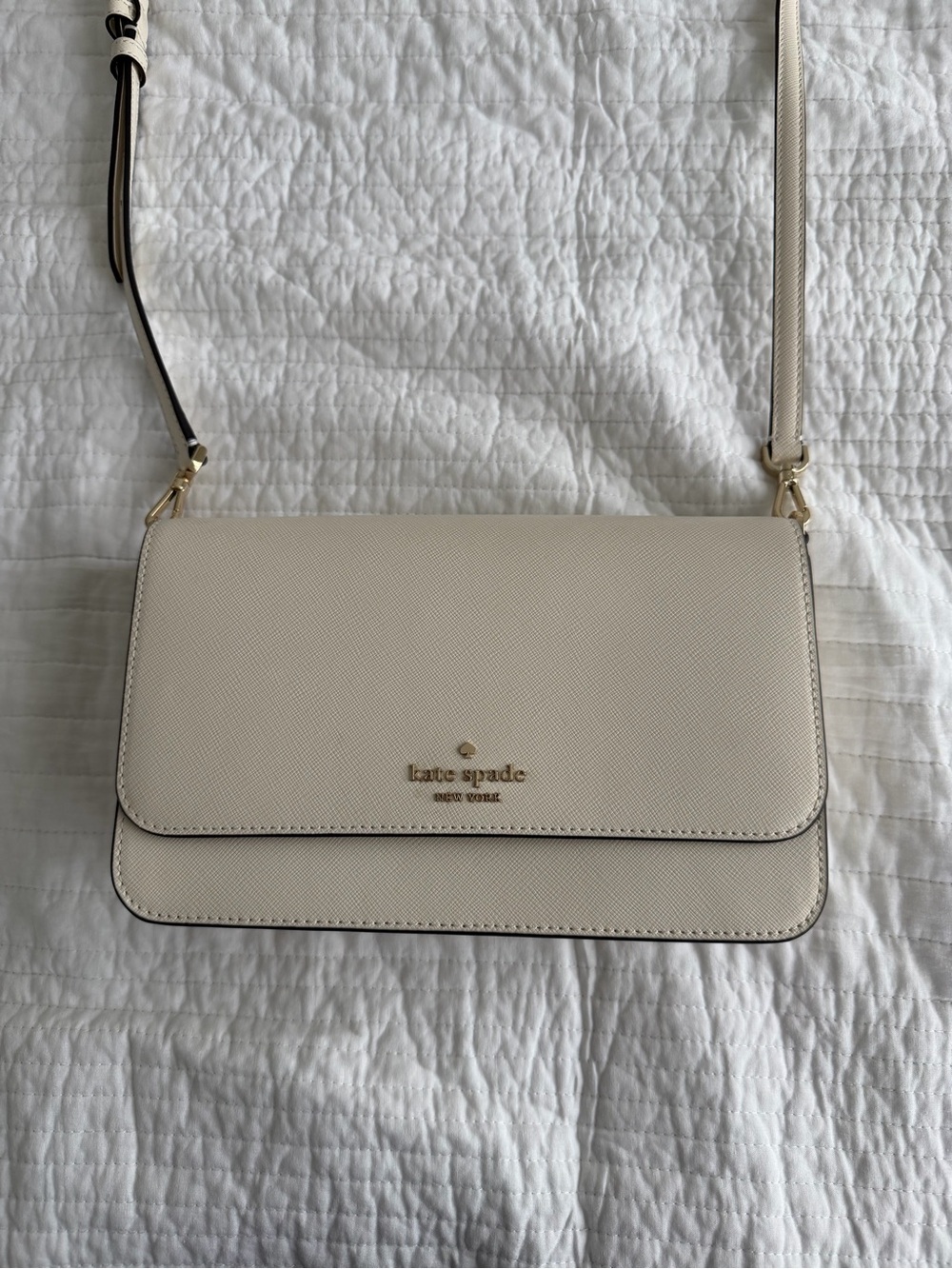 kate spade Meringue Saffiano Flap Crossbody with Gold Logo